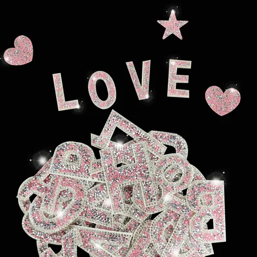Miniatura 6 de 47 calcomanías de letras y números con diamantes de imitación, grandes, autoadhesivas, calcomanías de corazón con purpurina de cristal para ropa