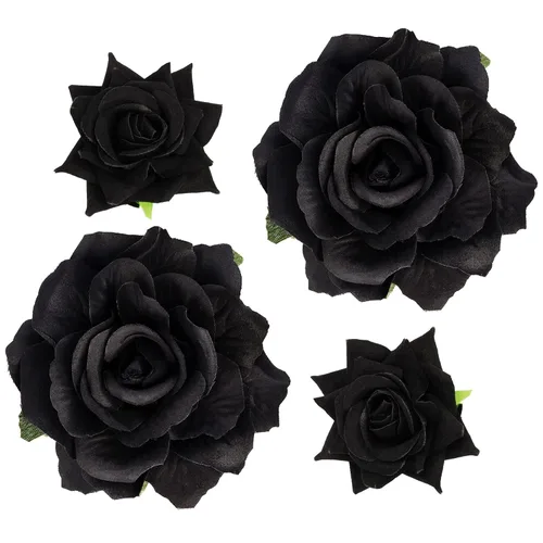 Topbuti Pinza para el pelo de rosa, 4 piezas de tela, pinzas para el cabello mexicano, tocados para mujer, niña, boda, fiesta, día de la madre Negro