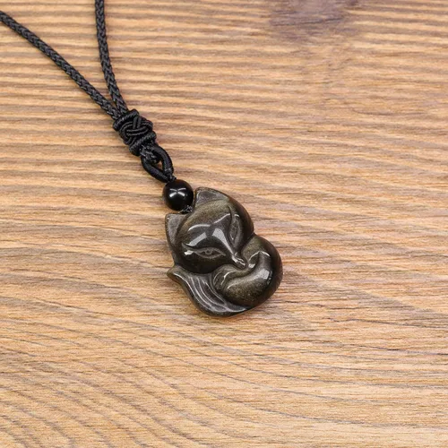 Miniatura 4 de COAI Collar con colgante de zorro de piedra para hombre y mujer, Piedra, Jaspe