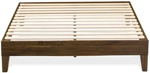 Miniatura 5 de East West Furniture NVP-22-F Marco de cama de tamaño matrimonial con 4 patas de madera dura y 2 patas centrales adicionales, acabado de nogal