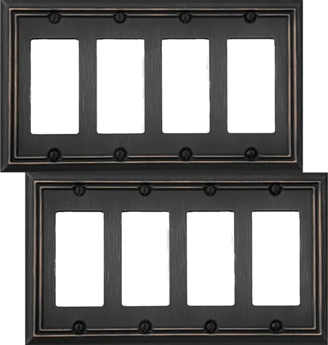 OKAWYC Adler - Placa de pared de metal para interruptor de luz cuádruple decorativa, paquete de 2 unidades de bronce envejecido de 4 segmentos