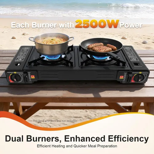 Miniatura 2 de Estufa de camping portátil de 2 quemadores, estufa de campamento de butano, estufa de campamento de viaje al aire libre para campamento, barbacoa