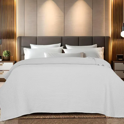 Miniatura 2 de Bed Bath & Home - Manta de 100% algodón, ligera y transpirable, buena para todas las estaciones, suave y acogedora. Blanco