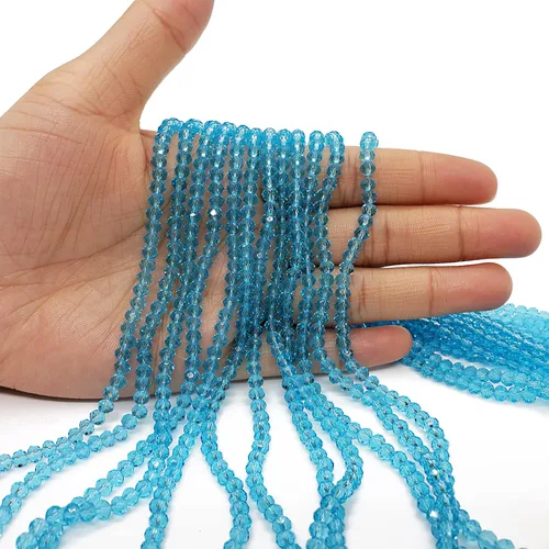 Miniatura 6 de Briolette de 0.157 in, 1350 cuentas de cristal color aguamarina pequeñas con forma de rondelle facetado, cuentas espaciadoras de cristal