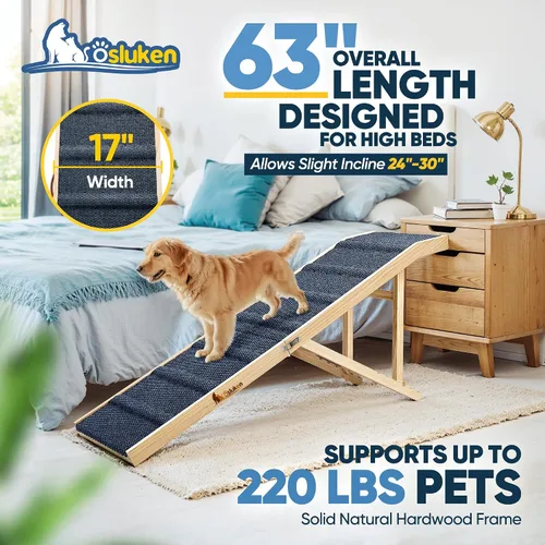 Miniatura 2 de Rampa para perros para cama, rampa plegable L63 W17 para perros pequeños y grandes, gatos, rampas para perros para camas altas de automóvil, alta