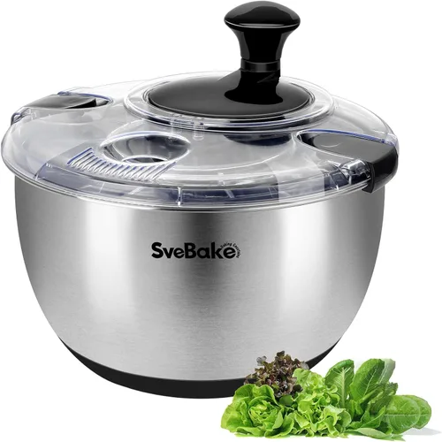 Miniatura 10 de Escurridor de ensalada de acero inoxidable, lavadora de verduras de 4.8 Qt, secador de lechuga sin BPA con diseño de manivela, apto para negro
