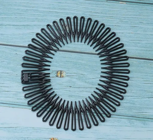 Miniatura 3 de Sowaka 4 piezas de peine elástico circular de plástico negro marrón círculo primavera diadema flexible soporte para el cabello peine para mujeres