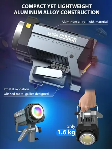 Miniatura 5 de Luz de video, COLBOR CL120R RGB 120W Iluminación continua M/G Balance 2700~6500K CRI96+ Luz de estudio con montaje Bowens, 13 efectos de luz