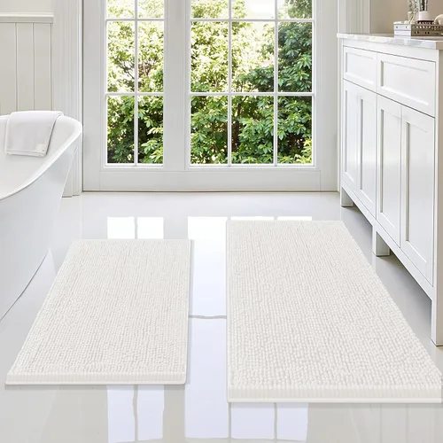 Miniatura 141 de Smiry Juego de 2 alfombras de baño, felpilla suave y absorbente, lavable a máquina, antideslizantes, para bañera, ducha y suelo