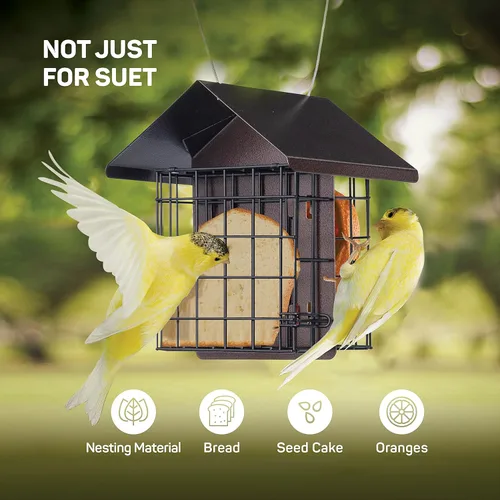 Miniatura 8 de Comedero para pájaros de sebo para exteriores [doble capacidad] Comedero para pájaros silvestres con techo de metal colgante, comedero de sebo