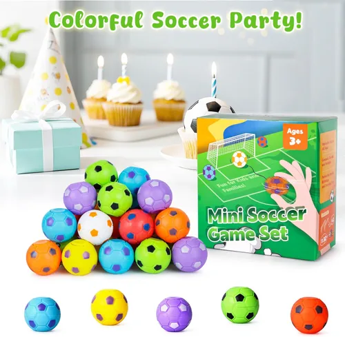 Miniatura 7 de LovesTown 32 juguetes giratorios de pelota de fútbol a granel para niños, recuerdos de fiesta de fútbol para bolsas de regalos, juguetes sensoriales