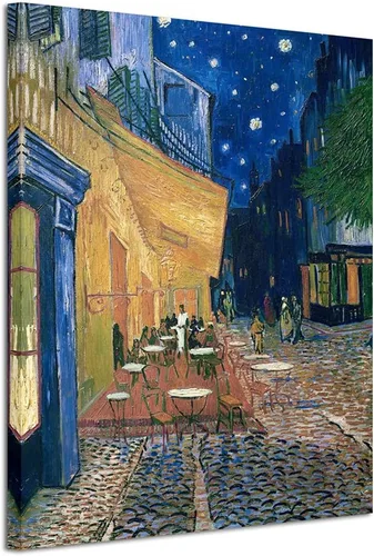 Miniatura 13 de Wieco Art V0060 reproducción al óleo del cuadro "Terraza de café por la noche", de Vincent Van Gogh. Pintura en lienzo Giclee, para decorar