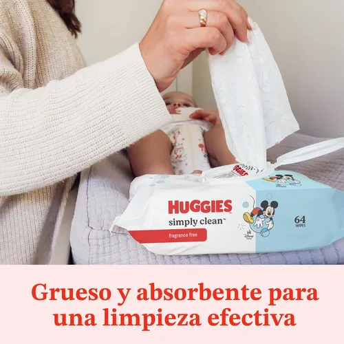 Miniatura 4 de Huggies Simply Clean Toallitas para Bebé Sin Fragancia, 1 Paquete con Tapa Abatible (64 Toallitas en Total), el Empaque Puede Variar