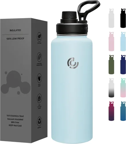 Miniatura 35 de Botella de agua deportiva de 40 onzas, botella de agua aislada con asa, acero inoxidable, simple y moderna, adecuada para viajes, escuela, niño