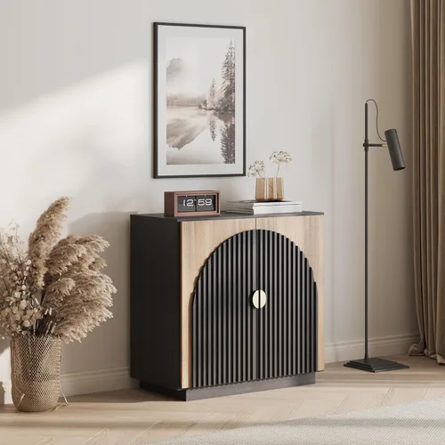 BELLEZE Aparador Modular Acanalado Buffet con Almacenamiento, Mesa Consola Moderna de Mediados de Siglo con Puertas Arqueadas Simétricas, Elegante