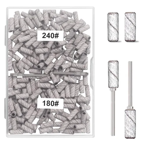 Miniatura 8 de BLESWIN 200 bandas de lijado pequeñas de grano #180#240 para taladro de uñas con 2 puntas de mandriles mejoradas de 3/32 pulgadas, mini bandas