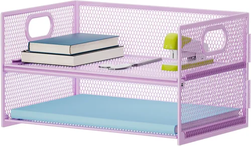 Miniatura 11 de Marbrasse Bandeja organizadora de papel de 2 niveles, organizador de archivos de malla con asa, organizador de escritorio clasificador de papel