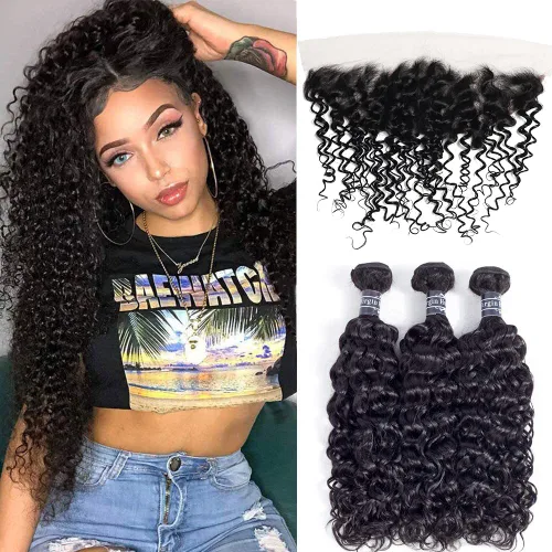 Miniatura 35 de Amella Hair Paquetes de Cabello Humano Brasileño Rizado con Cierre Grado 8A Virgen Sin Procesar Paquetes de Tejido de Cabello Brasileño con Cierre