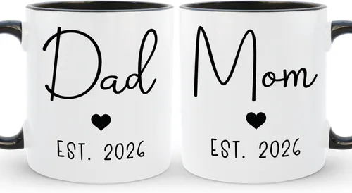 Miniatura 7 de Juego de tazas de café Mom Dad Est 2026, regalo para padres que esperan y nuevos padres para parejas, anuncio de embarazo, regalo de revelación