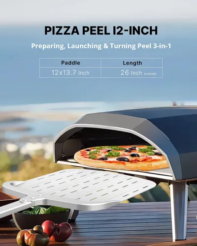 Miniatura 3 de Pala de pizza de 12 pulgadas, pala de aluminio para pizza (12 x 13.7 pulgadas) con diseño perforado y mango resistente al calor, herramienta