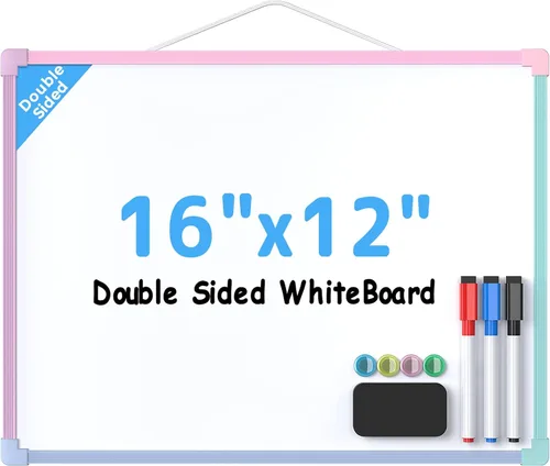 Miniatura 15 de MaxGear Pizarra de borrado en seco de doble cara, mini pizarra blanca colgante de 14 x 11 pulgadas, pequeña pizarra blanca con 3 marcadores