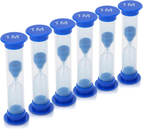 Miniatura 4 de I-MART Reloj de arena con temporizador de arena de 1 minuto, 6 unidades, de plástico, reloj de arena, color azul