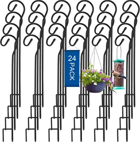 Hicarer 24 Piezas Ganchos de Pastor 32 Pulgadas Metal Acero Resistente al Óxido para Jardín Exterior Cesta Colgante de Plantas, Luz Solar, Farol,