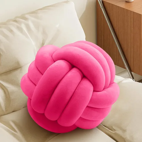 Miniatura 26 de Almohada Bola de Nudo Gris, Almohada Decorativa Hecha a Mano, Cojín Redondo Suave Anudado para Sofá y Dormitorio, Linda Decoración del Hogar