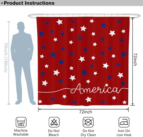 Miniatura 3 de Cortina de ducha patriótica de Estados Unidos para baño, cortina de baño de secado rápido con estrellas rojas y azules del 4 de julio, bañeras