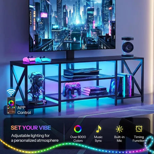 Miniatura 2 de HOOBRO Soporte de TV con soporte y toma de corriente, centro de entretenimiento LED con soporte giratorio para TV de 32/45/55/60/65/70/75 pulgadas