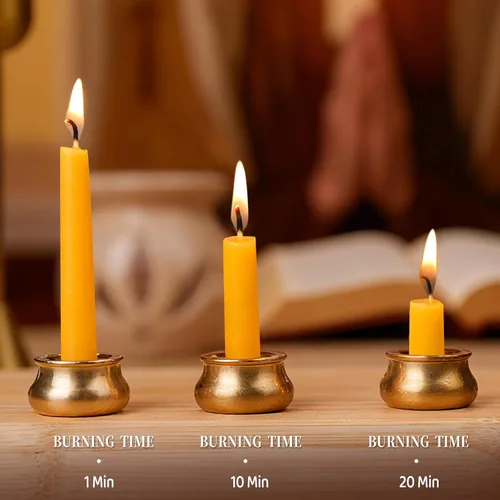 Miniatura 9 de 70 piezas de velas de cera de abeja de 30 minutos para meditación, mini velas cónicas con portavelas de latón, vela de oración para regalo de yoga