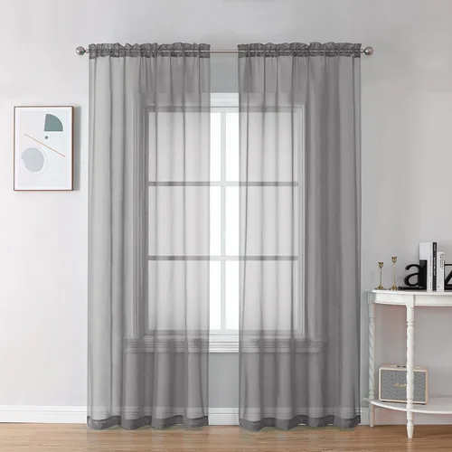 Miniatura 240 de OVZME - Cortinas traslúcidas blancas de 45 pulgadas de largo, 2 paneles, cortinas de gasa con bolsillo para barra para ventanas pequeñas, cada una