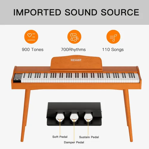 Miniatura 3 de HEXANT - Teclado piano digital con 88 teclas, teclado pesado con martillo de madera, tamaño completo, piano eléctrico con 3 pedales, conexión MIDI