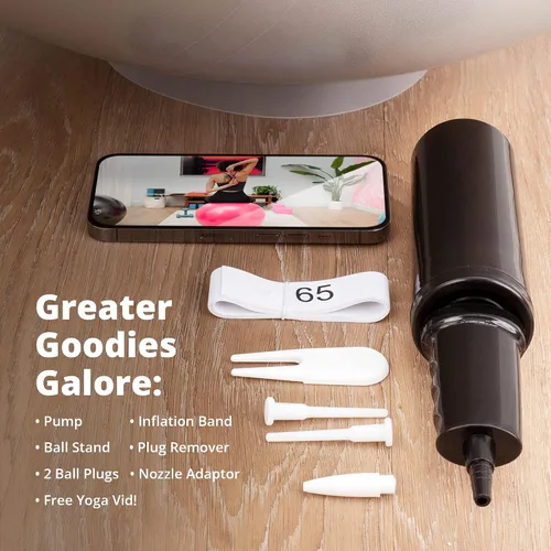 Miniatura 5 de Greater Goods Pelota de yoga anti-estallido para pilates, estabilidad, embarazo y entrenamientos, incluye bomba, en varios tamaños y colores Gris