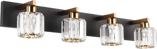 Miniatura 10 de Aipsun Accesorios de Luz Negros para Tocador de Baño Lámpara de Tocador Moderna de Cristal para Baño 4 Luces (Excluye Bombilla)