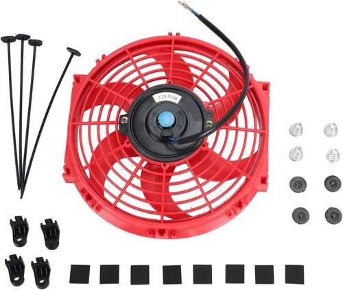 Miniatura 8 de Kit universal de ventilador delgado de enfriamiento de radiador eléctrico de 10 pulgadas, tire/empuje, 12V, rojo