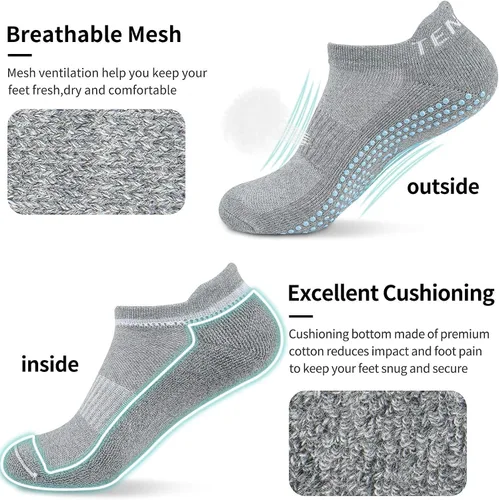 Miniatura 6 de TENQUAN 3 pares de calcetines de yoga antideslizantes con agarres para pilates barra deportiva ballet baile fitness antideslizante rehabilitación