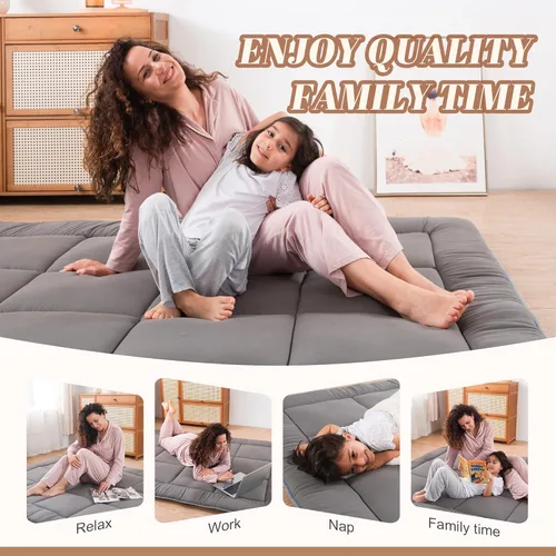 Miniatura 3 de WhatsBedding Colchón de Suelo Japonés Colchón Futon de 3" Gris Tapete Tatami Relleno de Espuma Viscoelástica Triturada Almohadilla para Dormir