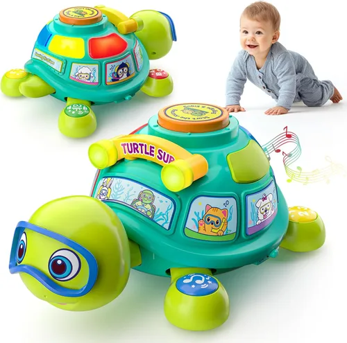 Juguetes para bebés de 6 a 12 meses, juguete musical de tortuga para el desarrollo del tiempo boca abajo, juguete para gatear para 6, 7, 8, 9, 10