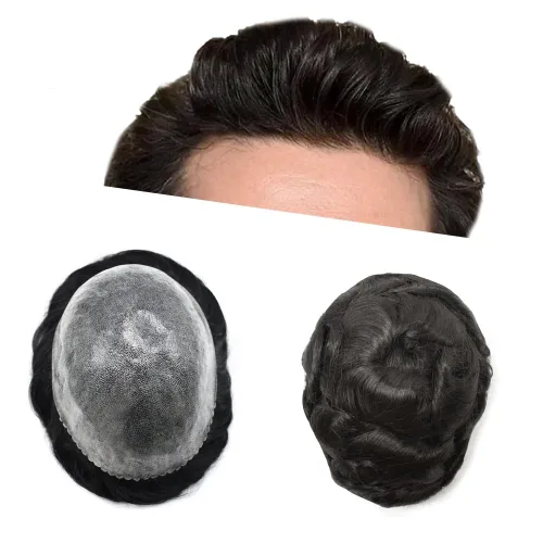 Miniatura 96 de Toupee - Sistema de reemplazo de cabello humano para hombre, 0.004 in, inyectado, piel de polietileno, piezas de pelo para hombre, 6 x 8 pulgadas