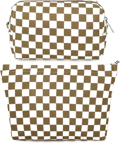 Miniatura 45 de SOIDRAM 2 Piezas de Bolsa de Maquillaje a Rayas Grande, Bolsa de Cosméticos de Cordura de Gran Capacidad, Bolsa de Lona Mixta de Artículos de Rayas