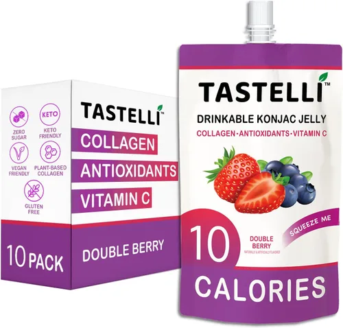 Tastelli Gelatina Konjac infundida con 1000 mg de colágeno y vitamina C | Sin gluten, sin azúcar, baja en calorías | Bocadillo vegano de gelatina de