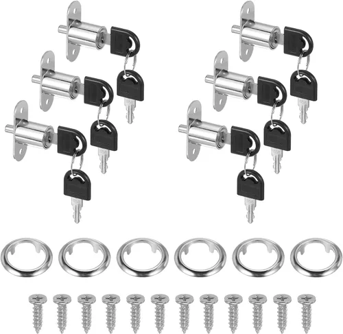 MECCANIXITY Cerradura de émbolo de empuje con llaves, tornillos y anillo de bloqueo de 3/4 pulgadas de diámetro del cilindro, con llave igual de 7/8