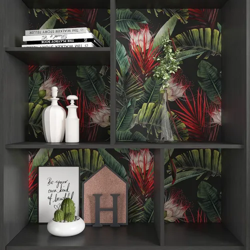 Miniatura 7 de CRE8TIVE Papel tapiz de selva tropical oscuro, 24 x 118 pulgadas, papel tapiz floral para despegar y pegar, papel de pared botánico de hoja