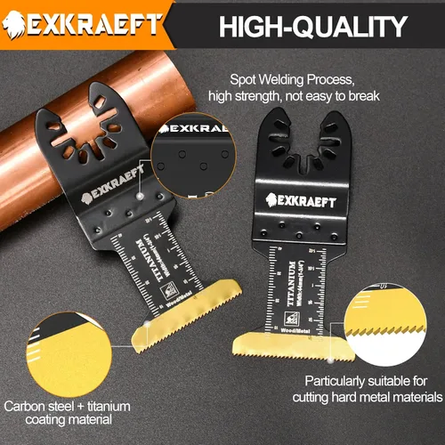 Miniatura 5 de EXKRAEFT 100 cuchillas multiherramienta de borde curvo, hoja de herramienta oscilante de titanio para metal, madera, plástico, hojas de sierra