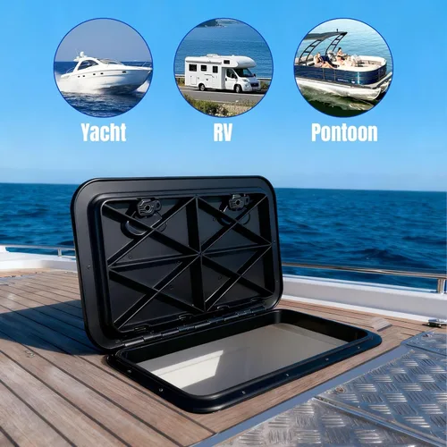 Miniatura 5 de smartmarine 24"x14" Marine Boat Deck Hatch Cover,Boat Access Hatch & Lid, 2pcs Hatch Handles Lock.Black/White Negro