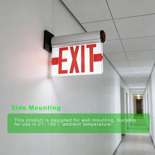 Miniatura 7 de Señal de salida de emergencia LED de doble cara con batería de respaldo, certificado UL, montaje en techo de pared, espejo acrílico, panel