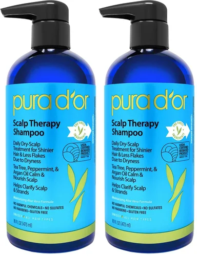 PURA D'OR Champú de terapia para el cuero cabelludo hidrata y nutre el cuidado del cuero cabelludo para el árbol de té escamoso con picazón, menta,