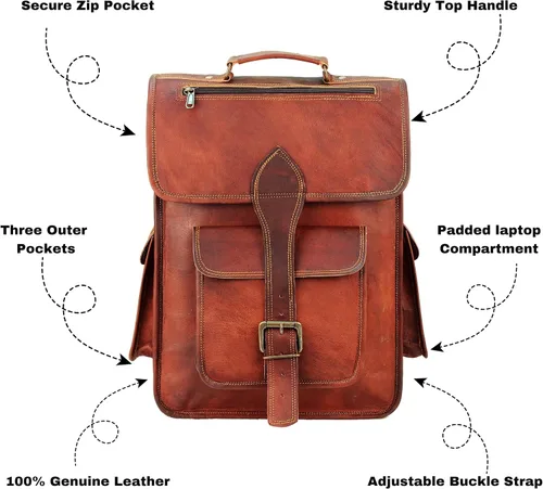 Miniatura 4 de Mochila para portátil de cuero genuino de grano superior para hombres y mujeres, mochila vintage hecha a mano, mochila de viaje, regalo para hombres