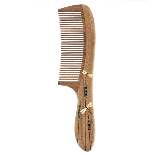 Miniatura 10 de TAN MUJIANG Peine para el cabello de madera natural antiestático (mariposa y loto)